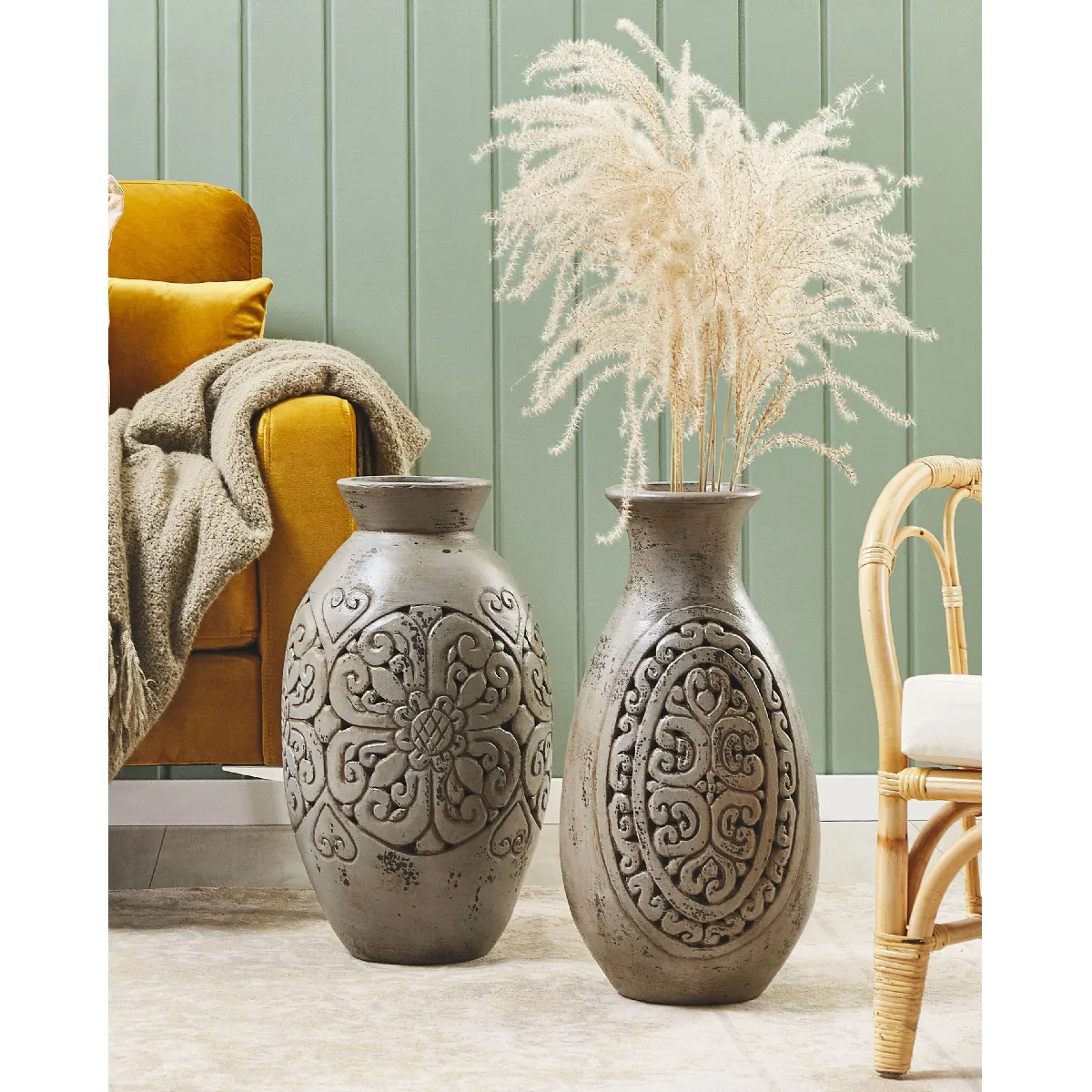 Beliani Vase Handmade - 51 cm Gris