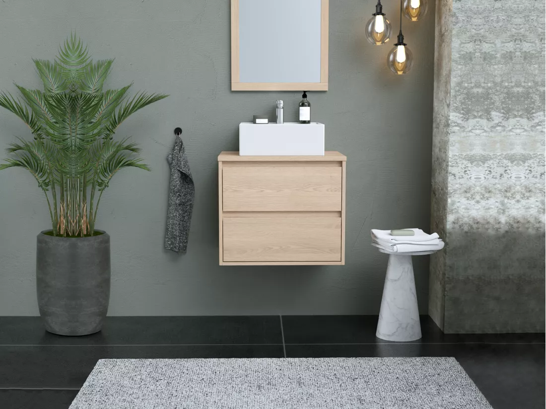 Meuble sous vasque suspendu - Placage chêne - 60 cm - MILIPAM