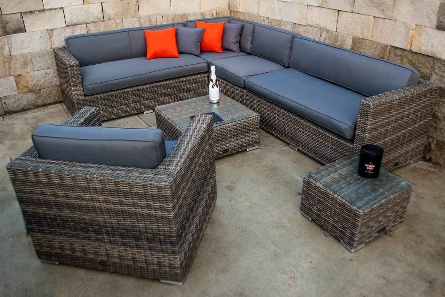 Ragnarök-Möbeldesign PolyRattan Lounge - Deutscher Hersteller - 8 Jahre GARANTIE - Gartenmöbel Sitzgruppe Tisch Aluminium Rostfrei auch Seitenverkehrt stellbar Sessel Rattan Natur Polster Grau