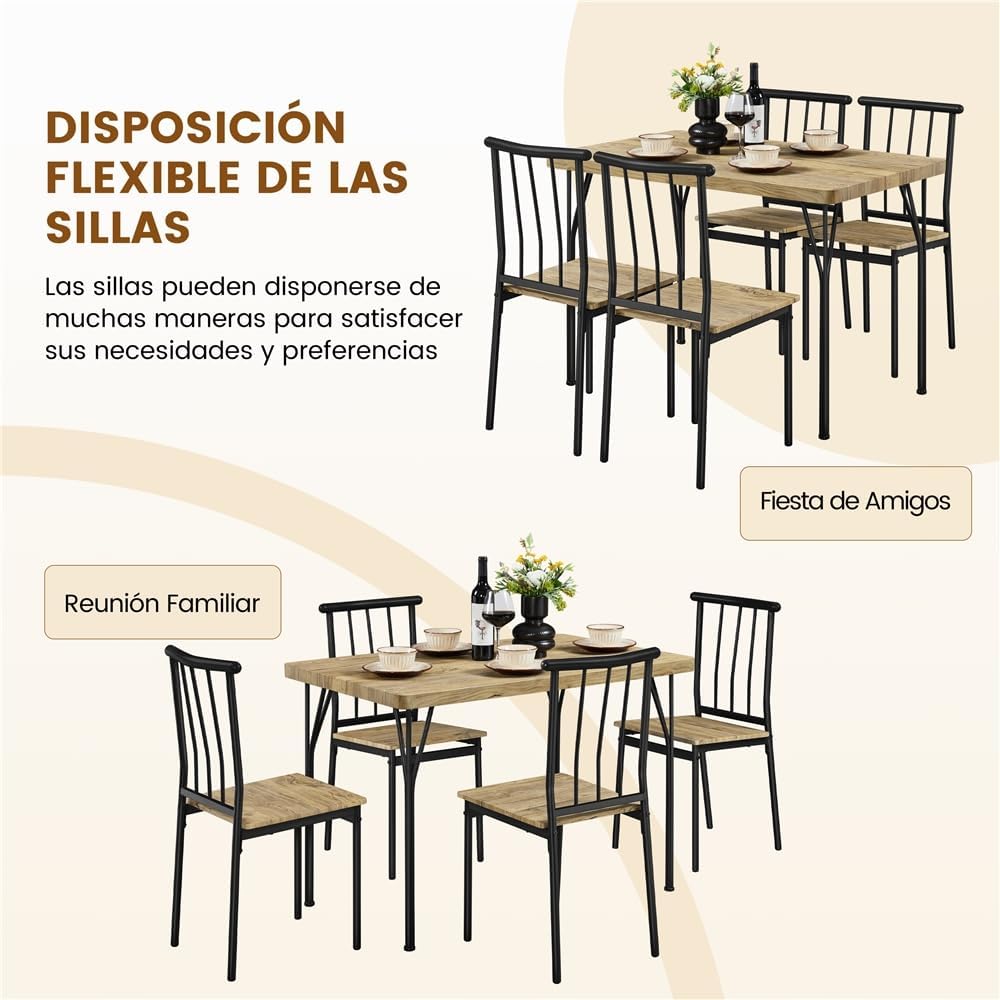 Yaheetech Essgruppen Esstisch mit 4 Stühlen, Esszimmergruppe Rechteckig Küchentisch-Set mit 4cm Dicker Tischplatte, 5er-Set Tischgruppe für 4 Personen Sitzgruppe für Küchentisch-Set fürs Esszimmer/W