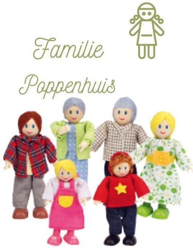Hape - Familie van 6 Houten Poppen - Veelkleurig - FSC Hout - Beweegbare Armen en Benen