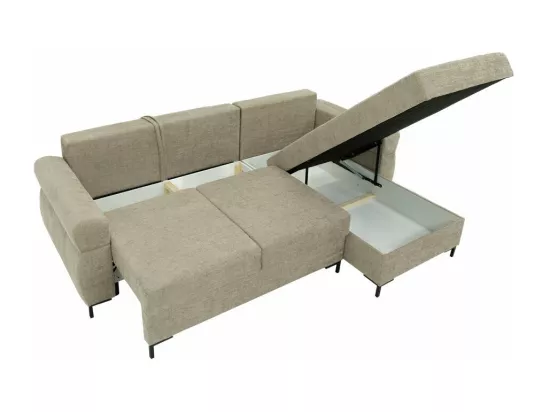 Canapé d'angle Stonecrest 103, Brun clair, Fonction de couchage, Boîte de literie, 258cm