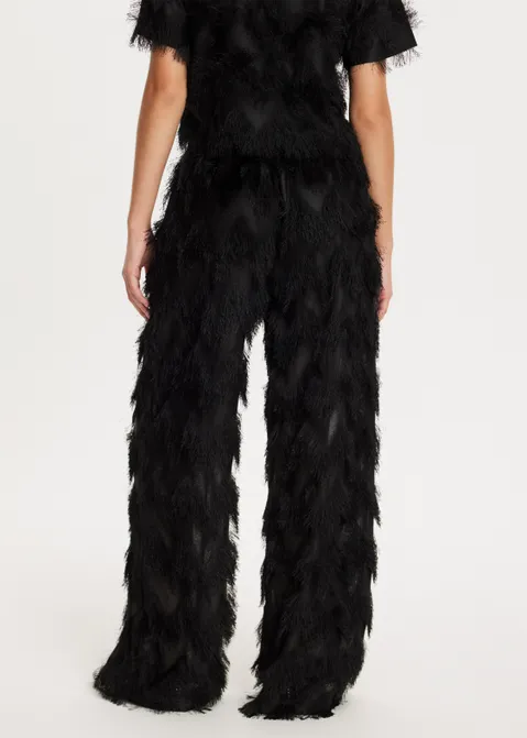 Wijde broek met franjes zwart (ZWART)