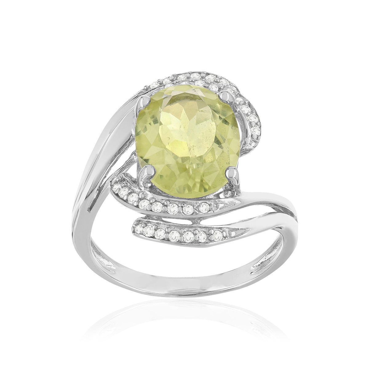 Bague argent 925 quartz jaune clair, zirconias