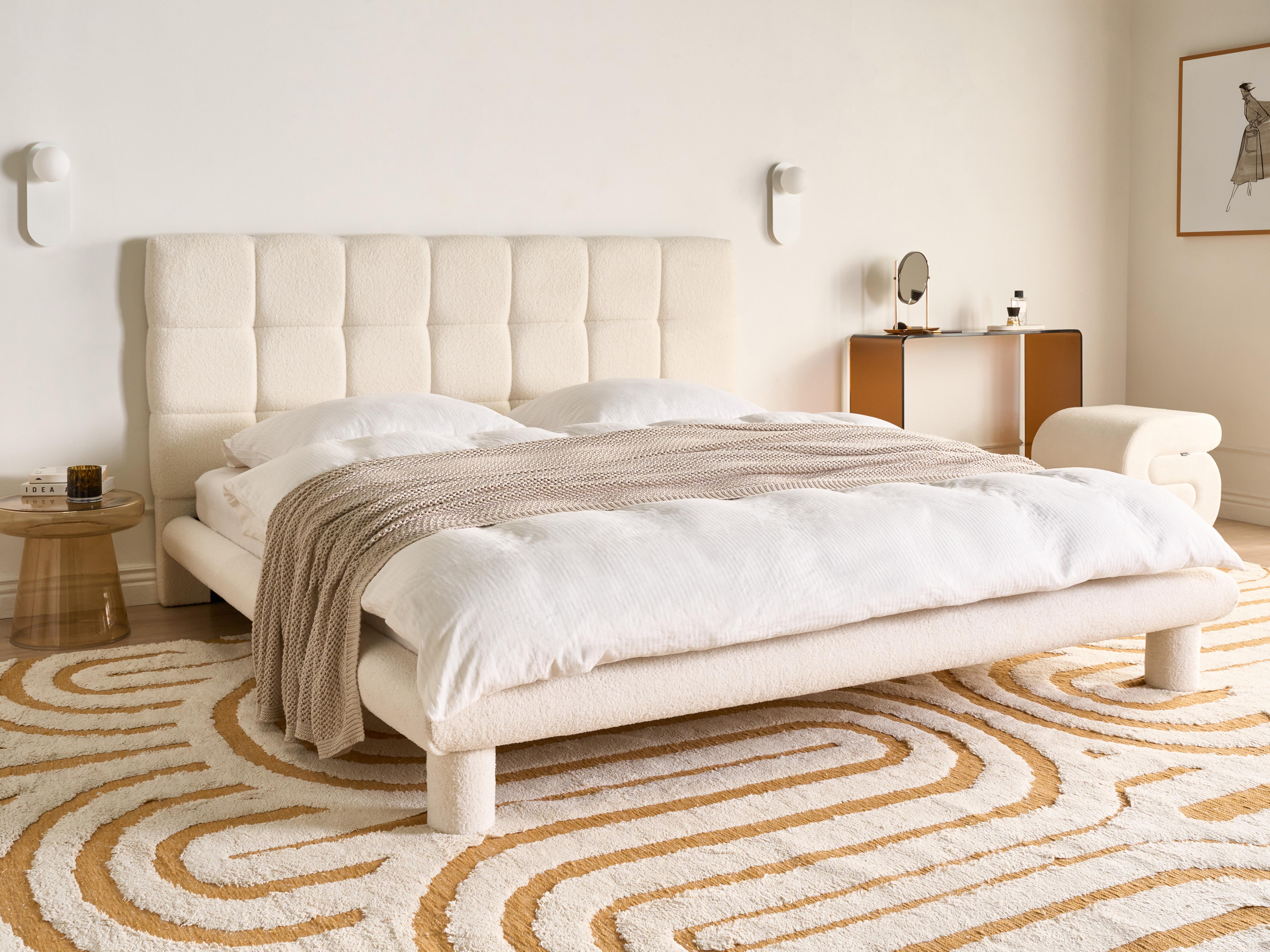 Bed Bouclé CRESSAT 180 x 200 cm Gebroken wit