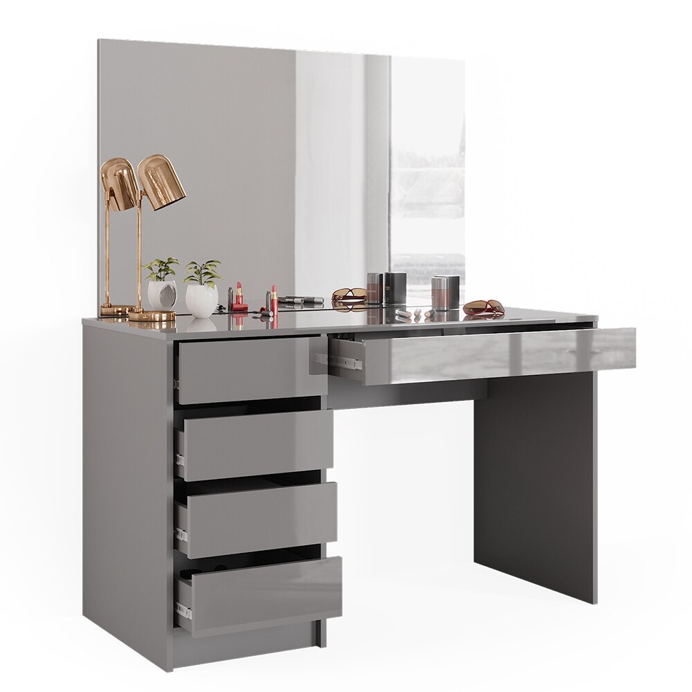 Vicco Schminktisch Frisiertisch Frisierkommode Sherry Grau Schminkspiegel 120x75 cm modern Schlafzimmer Kommode Schublade Ablage Aufbewahrung Kosmetiktisch Make-Up-Tisch Hochglanz