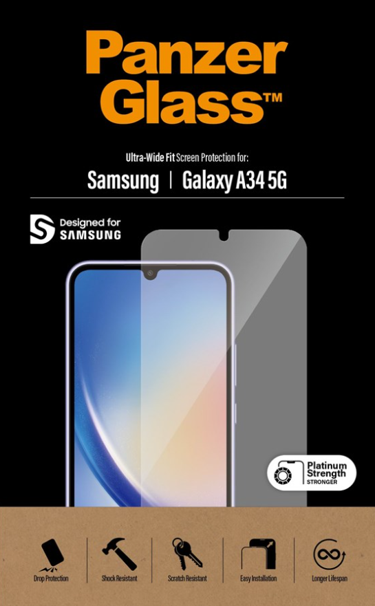 Samsung Galaxy A34 5G Antibakterielles Ultra Wide Fit Panzer Glas Displayschutz Case Friendly (7327)