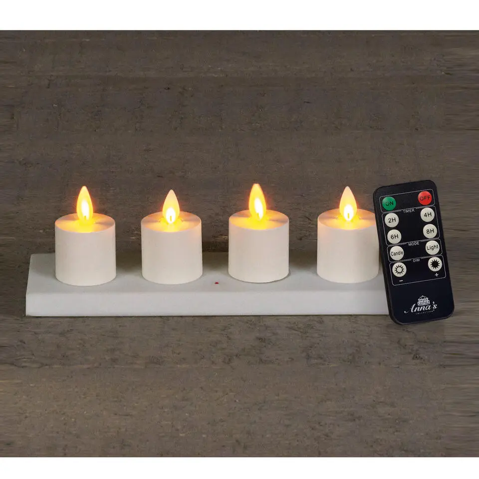 Anna's Collection Oplaadbare LED theelichtjes - 4x - wit - H6 cm
