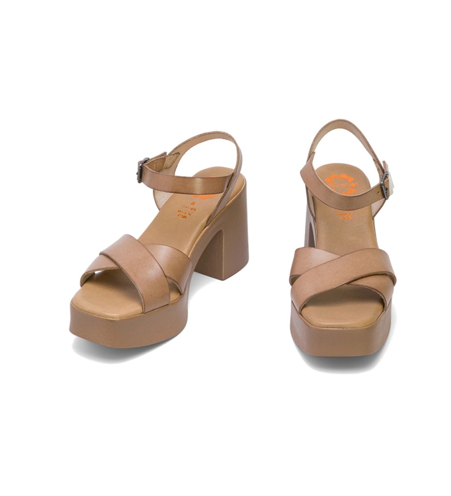 Sandálias Porronet Zoe em couro cor taupe - Altura do salto: 7 cm -