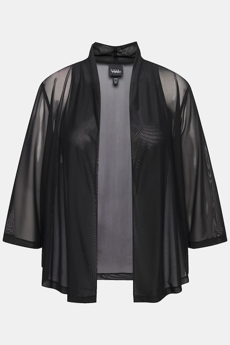 Mesh-Jacke, offene Jacke, Schalkragen, 3/4-Arm