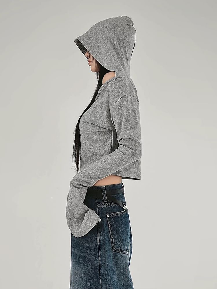 Bababy - Lange mouwen off-shoulder crop top met capuchon