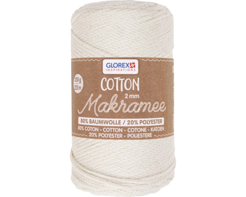 Macramé wol katoen crème 2 mm 250 g
