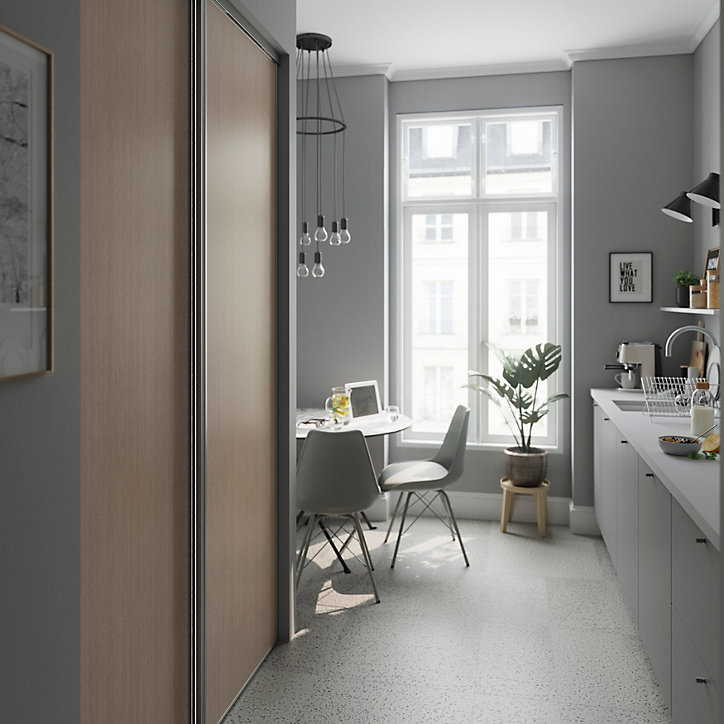 Porte de placard coulissante effet chêne clair profil gris GoodHome Arius H. 248,5 x L. 77.2 cm + amortisseurs