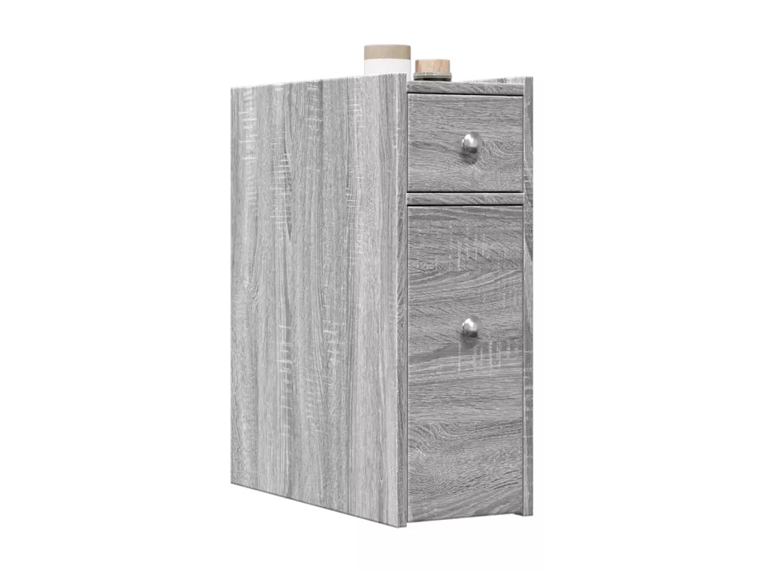 Armoire de salle de bain étroite avec roulettes sonoma gris