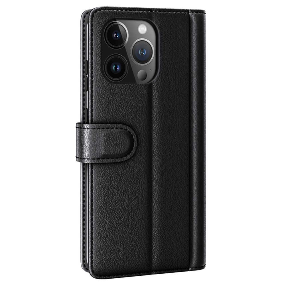 iPhone 15 Pro Max Echtleder Tasche Hülle Flip Cover mit Kartenfach - Schwarz