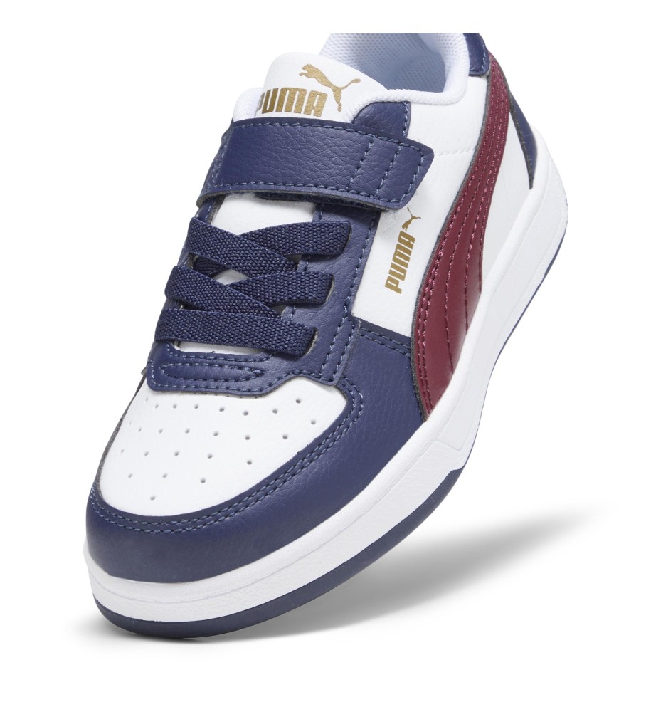 Tênis Puma Caven 2.0, branco e azul marinho.