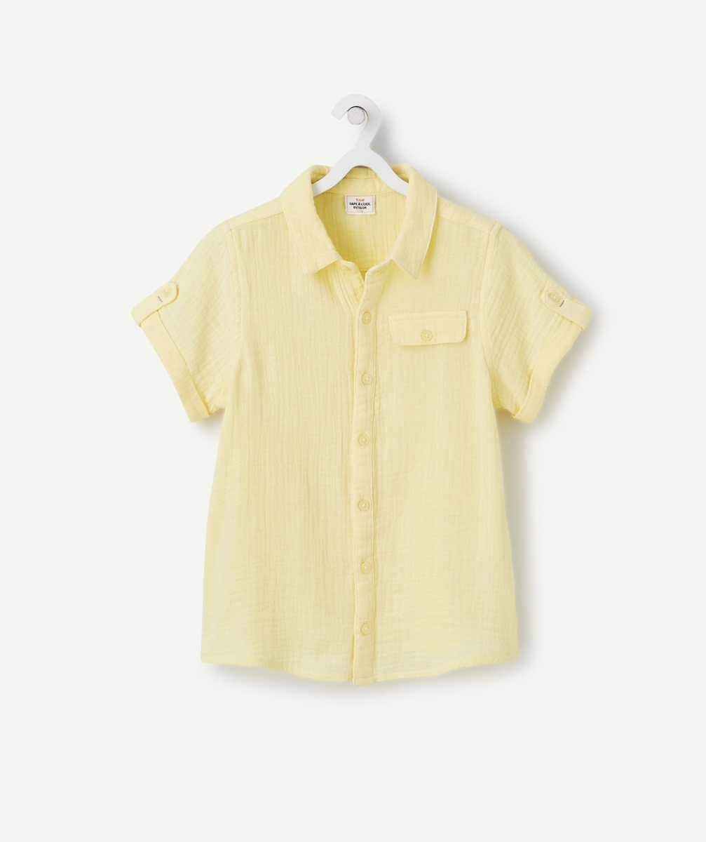 CHEMISE MANCHES COURTES GARÇON EN GAZE DE COTON JAUNE