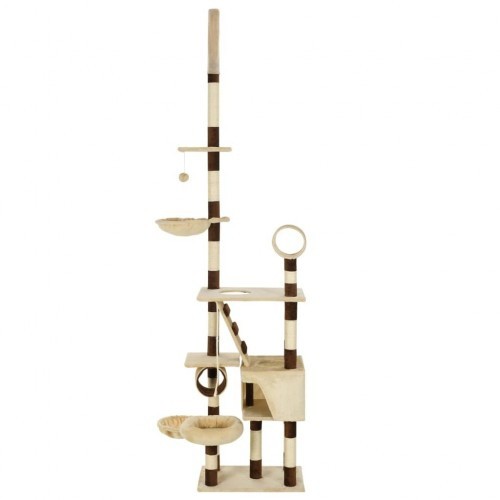Arranhador bege para gatos com sisal.