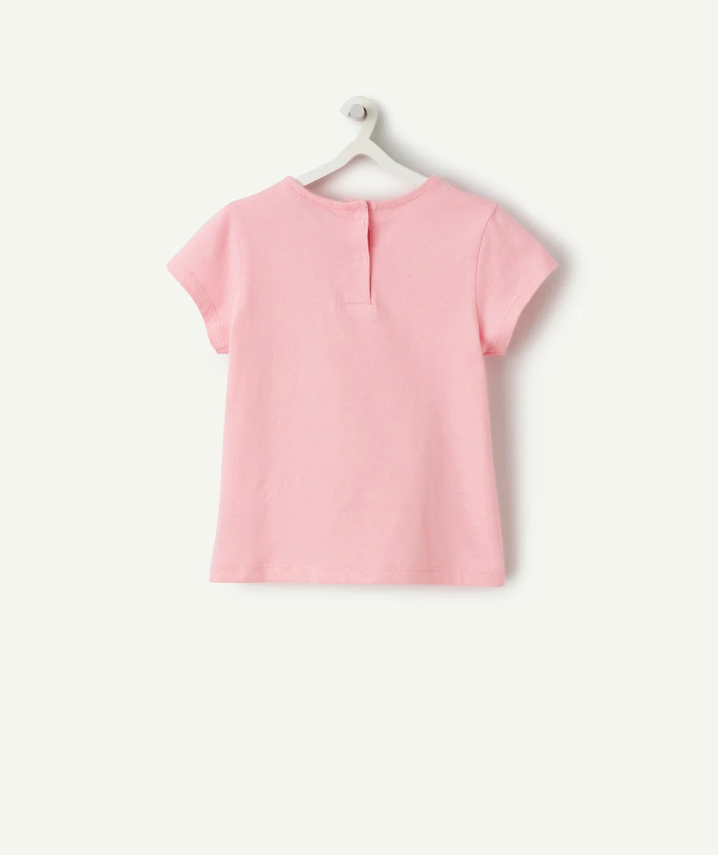 t-shirt manches courtes bébé en coton biologique rose avec poche