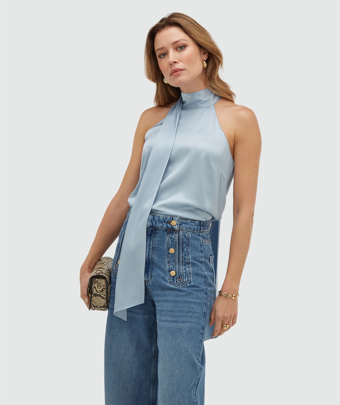 JV-YANIEK loose fit top in satijn look - fresh blue