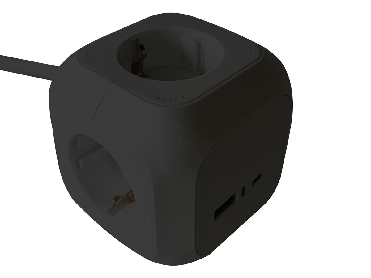 BRASQ Powercube stekkerdoos met USB - Black