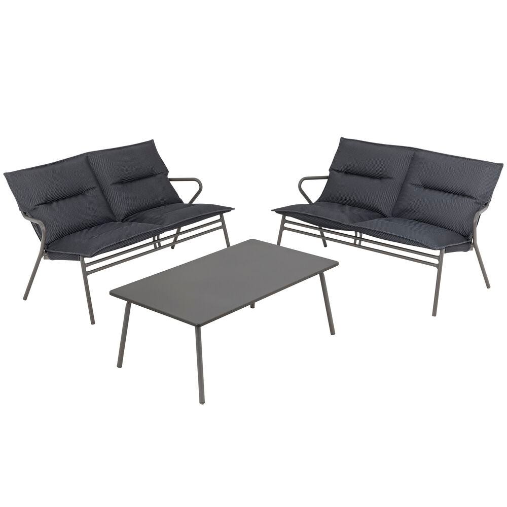 Niedriges Loungeset aus rechteckigem Tisch und 2 Bänken Vence BeComfort® Dark Grey