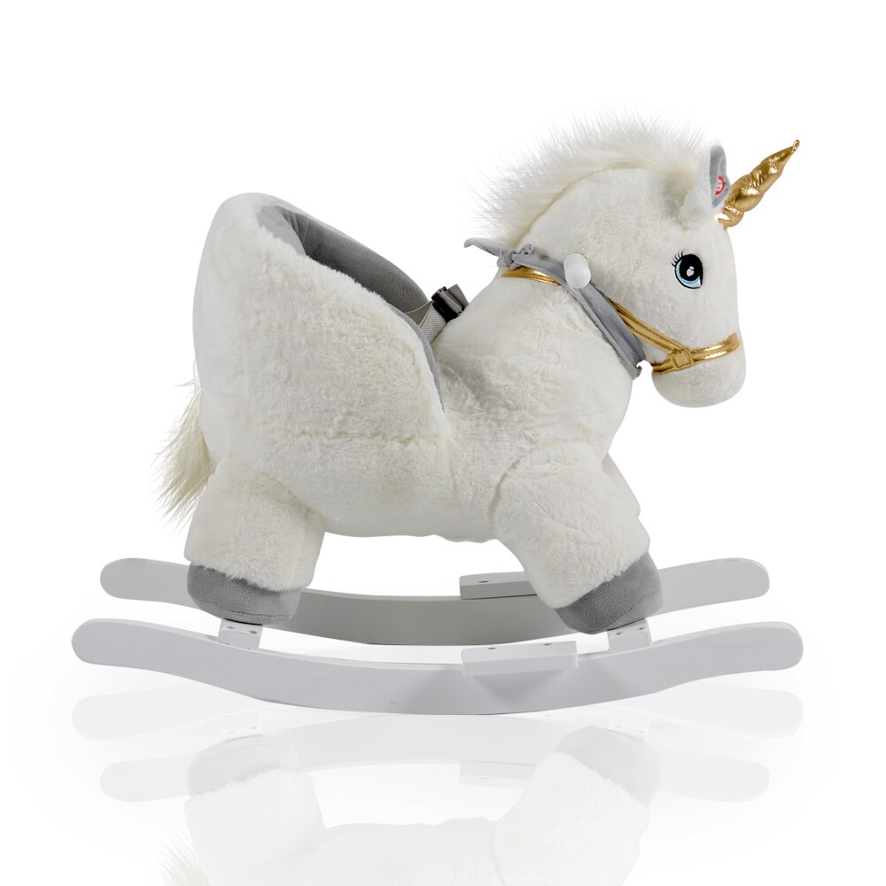 Moni Plüsch Einhorn Schaukeltier Moon WJ-6188, Handgriffe aus Holz Musikfunktion weiß
