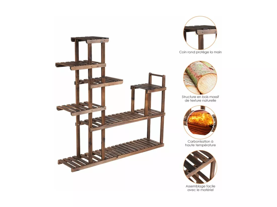 Etagère à Fleurs en Bois à 7 Niveaux Porte Plante Durable et Stable Décoration Extérieur Intérieur Décorative pour Maison Balcon Terrasse 120X25X120cm