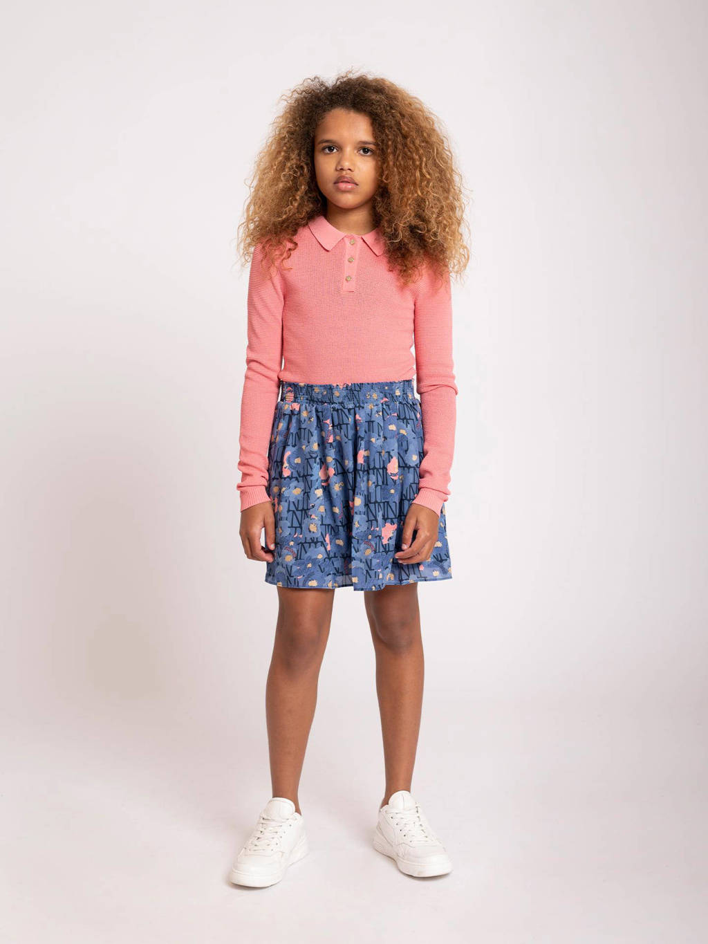 NIK&NIK gebloemde rok Vonne blauw/roze