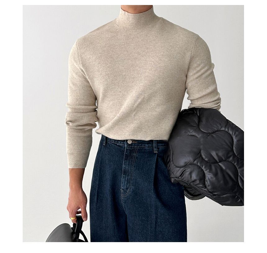 Okwano - Effen gebreide top met lange mouwen en mockneck