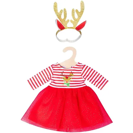 Heless 2151 - Weihnachts-Kleid für Puppen im Design Rentier Rudi, Größe 35 - 45 cm