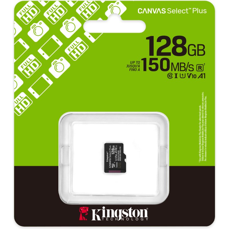 Kingston Technology 128GB micSDXC Canvas Select Plus Gen3 150R A1 (Adaptateur SD non inclus)