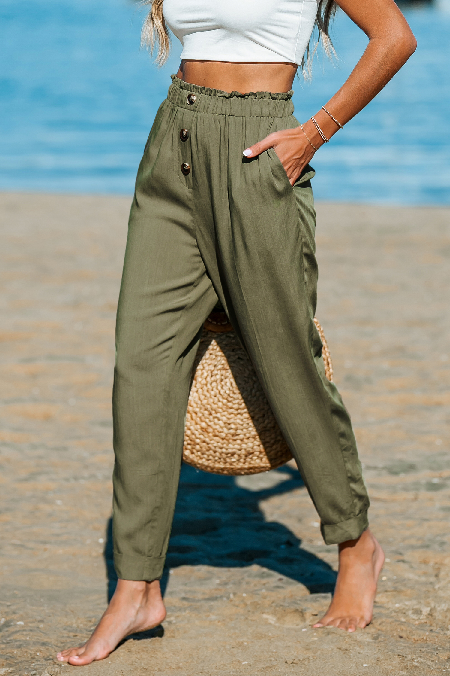 Pantalon à jambes trapèze vert
