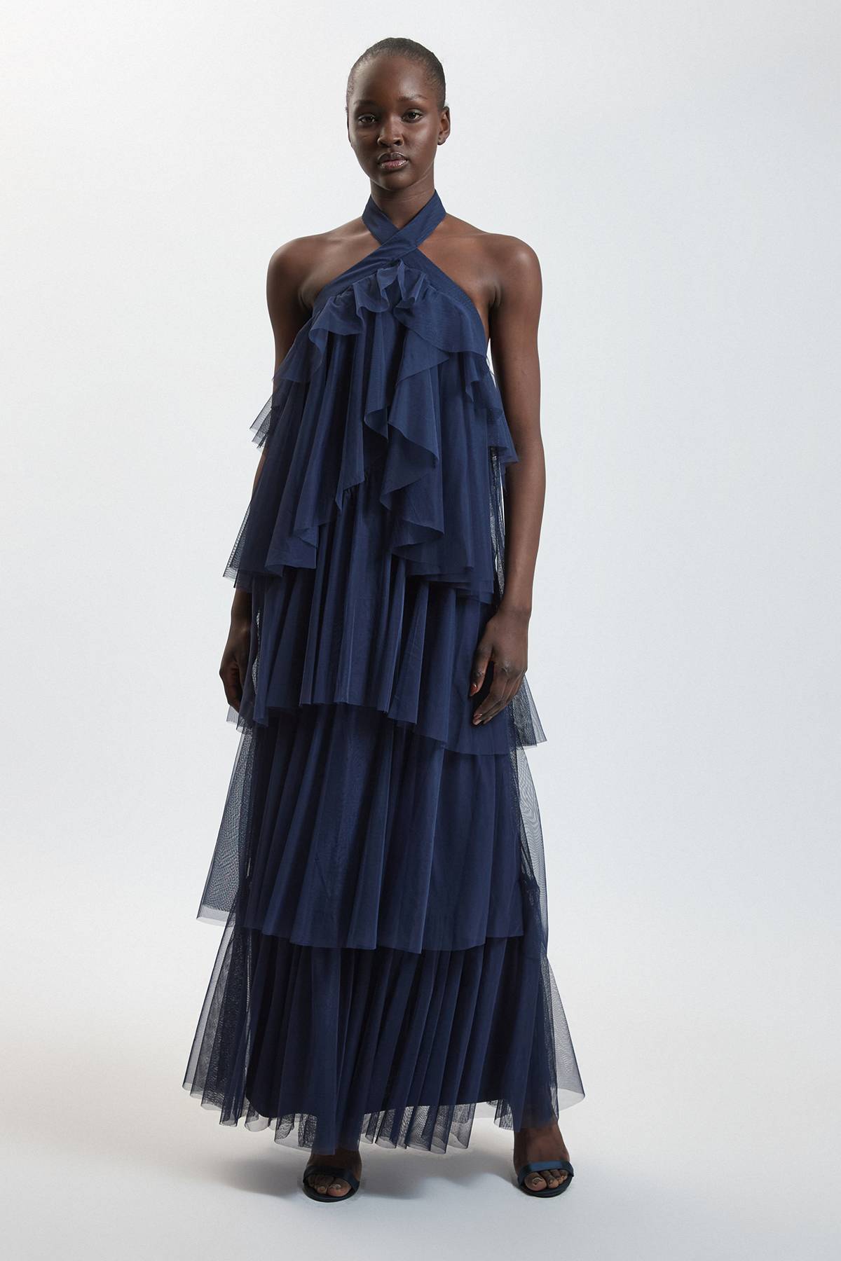 KarenMillen Robe Longue En Tulle Superposé Avec Encolure Américaine