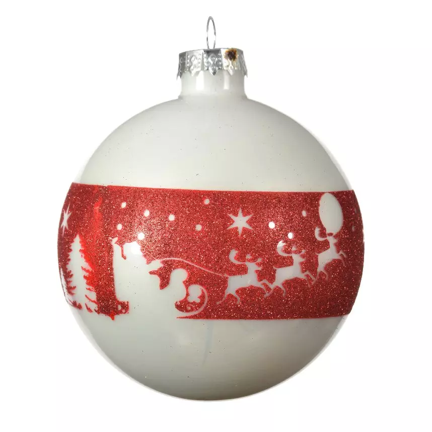 Lot de 3 boules de Noël en verre (D80 mm) Traineau Rouge