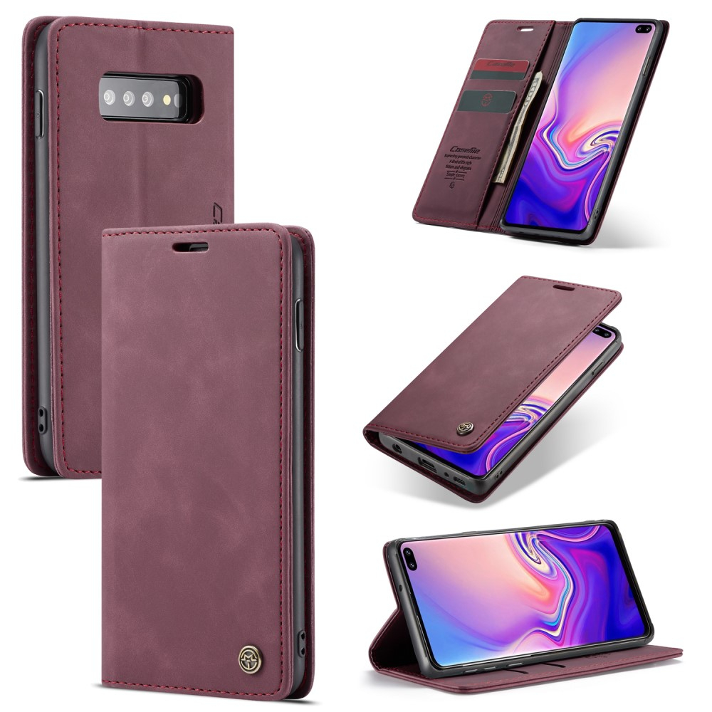 Samsung Galaxy S10 Leder Tasche Flip Wallet Etui mit Kartenfächern - Weinrot