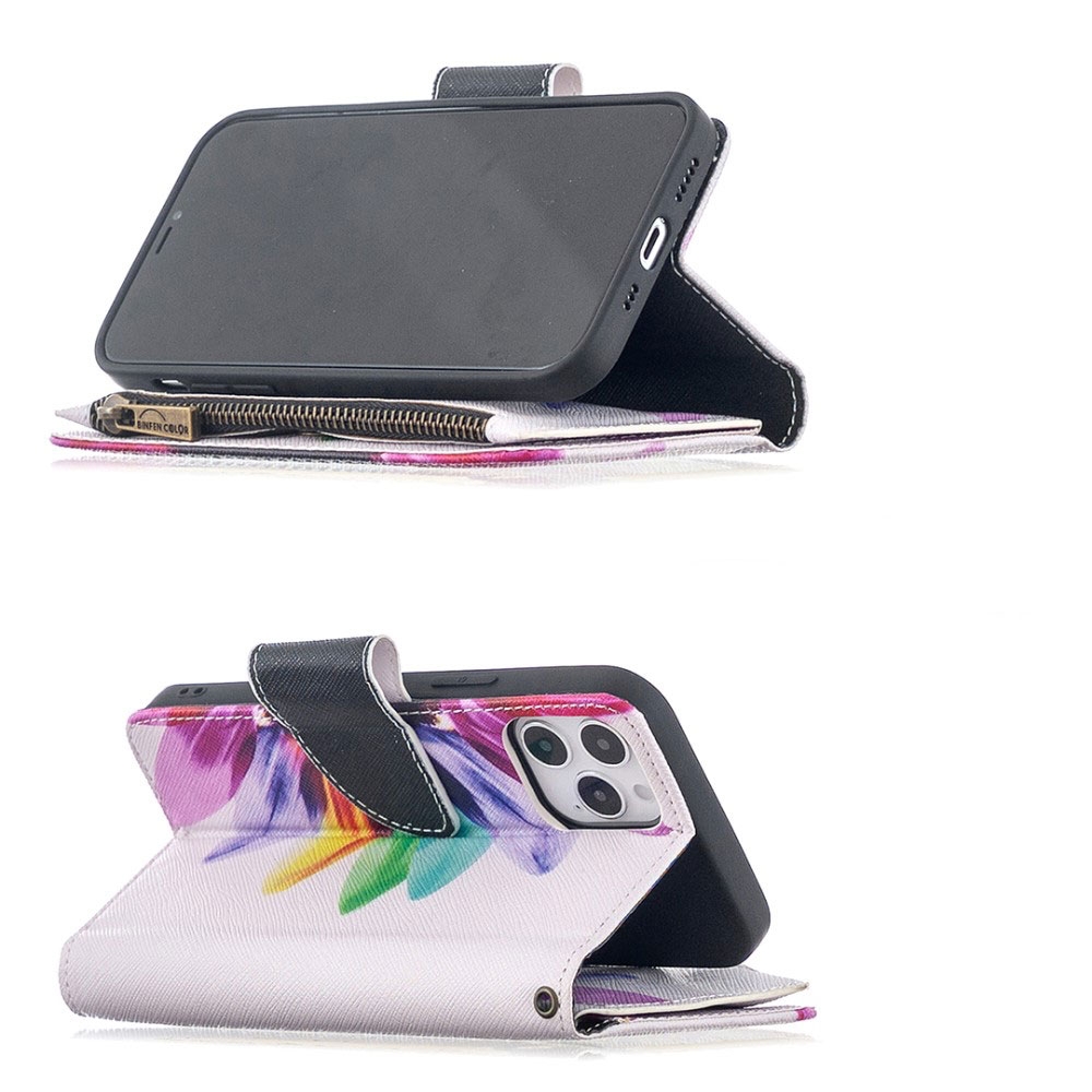 iPhone 12 / iPhone 12 Pro Leder Wallet Etui Tasche mit 9 Kartenfächern   Münzfach - Sonnenblume