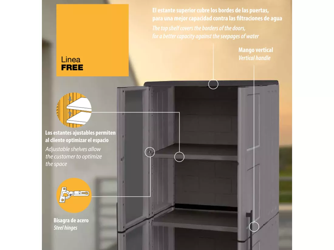 Armoire en matériau écologique et recyclable, avec charnières en acier et étagères réglables, 680 x 370 x 1630 mm