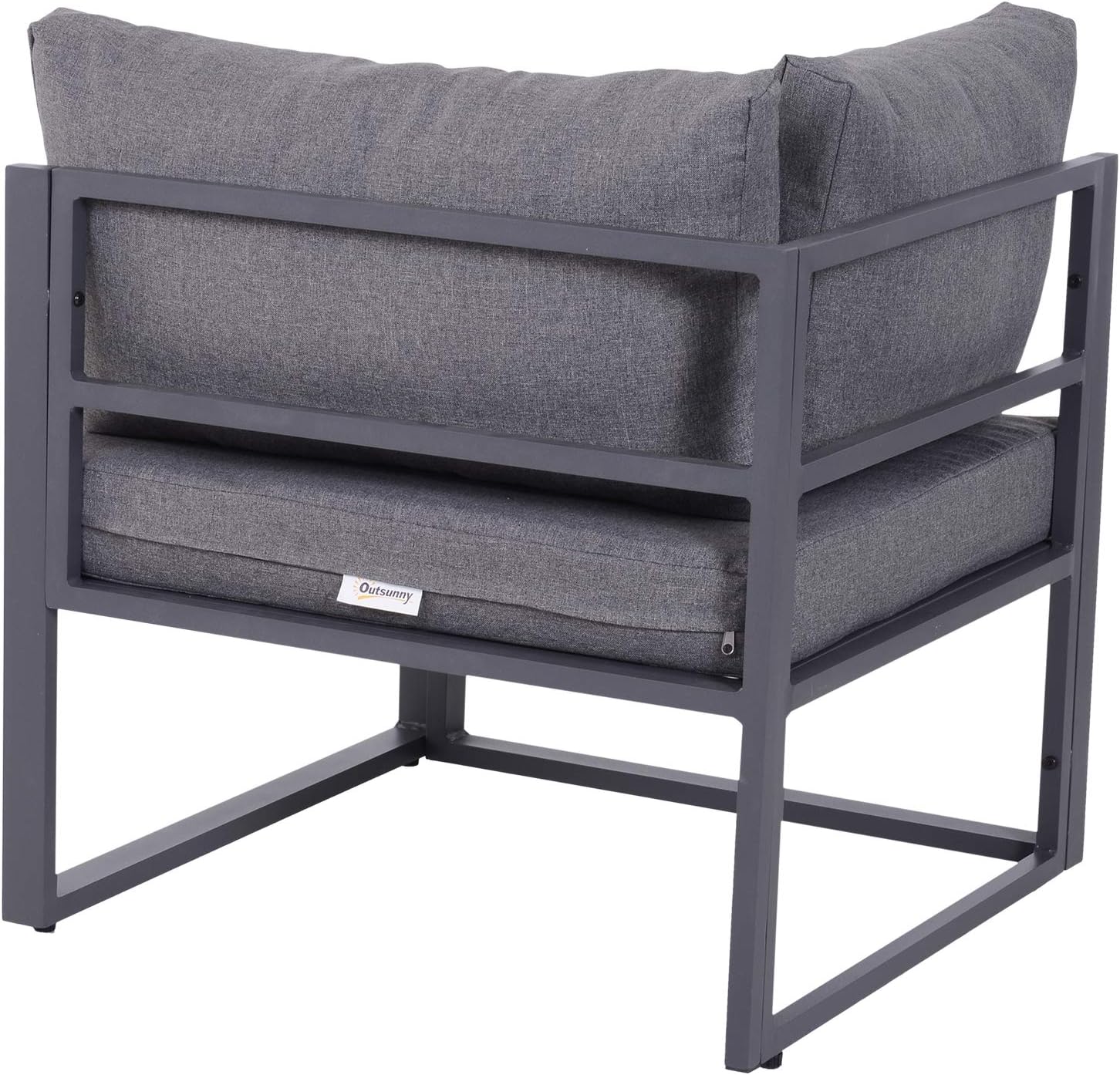 Outsunny 6-TLG. Gartengarnitur Gartenset Gartensofaset Sitzgruppe Gartenmöbel Alu+ Polyester + Hartglas Grau 4 x Sessel 1 x Ecksofa 1 x Beistelltisch Kissen für 4–5 Personen