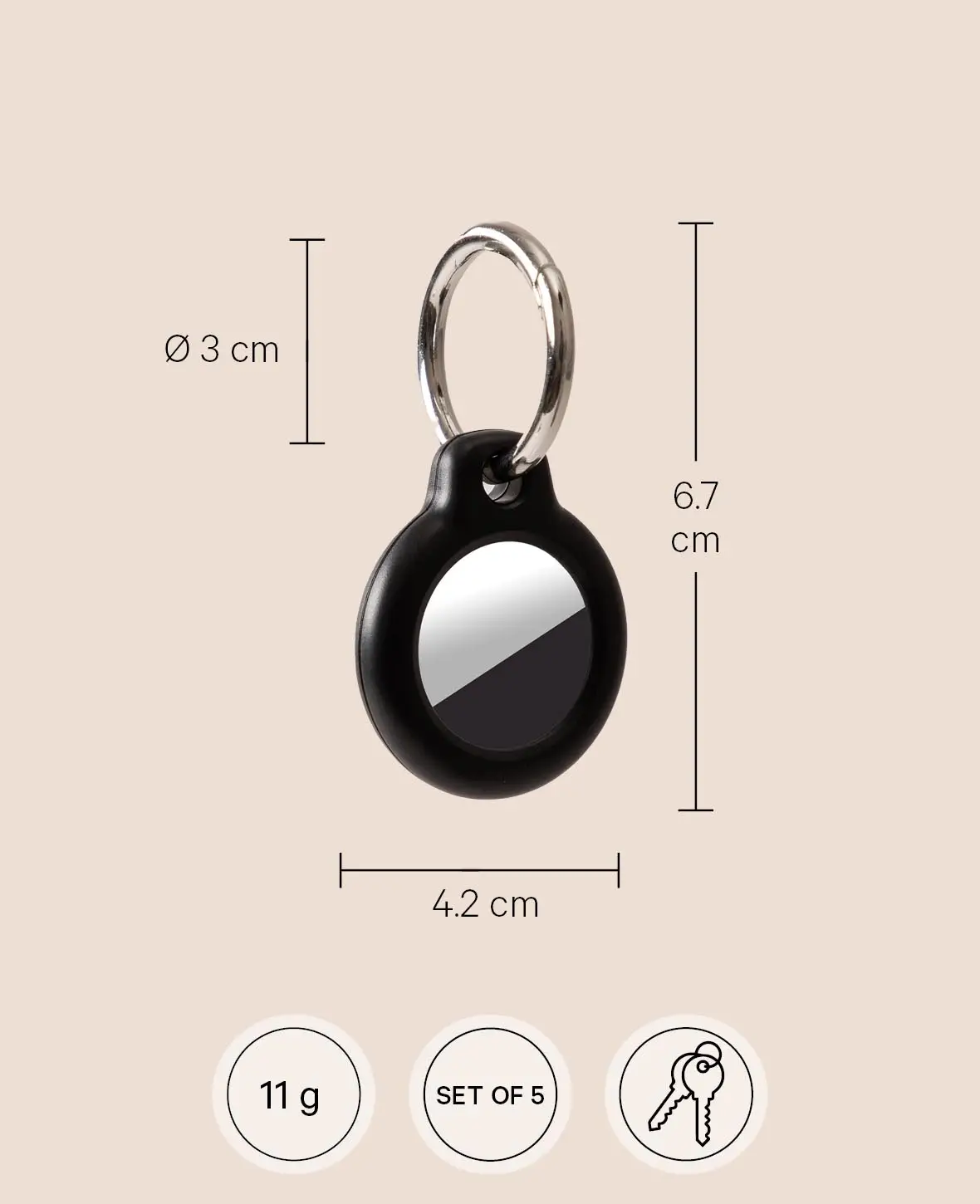 (5er Set) Case / Schutzhülle mit Schlüsselanhänger für AirTags - Schwarz