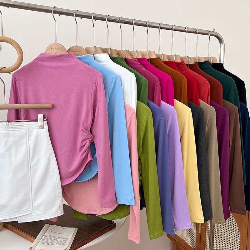 Babique - T-shirt met lange mouwen en mockneck, effen en gerimpeld