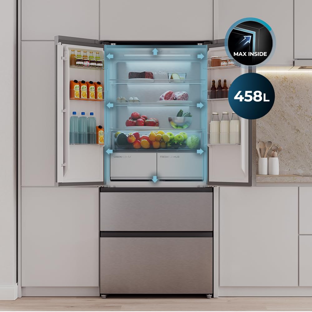 Cecotec Réfrigérateur Porte Française de 4 Portes Semi-Intégrable 458L Total No Frost Bolero CoolMarket F2D 458 SBI Inox E, Hauteur 189 cm et 83 cm La