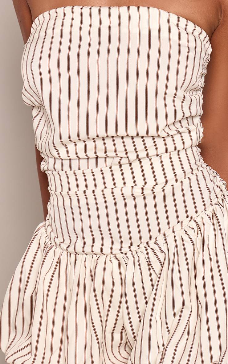 Chocolat Combinaison Short Bouffante À Encolure Bandeau À Fines Rayures