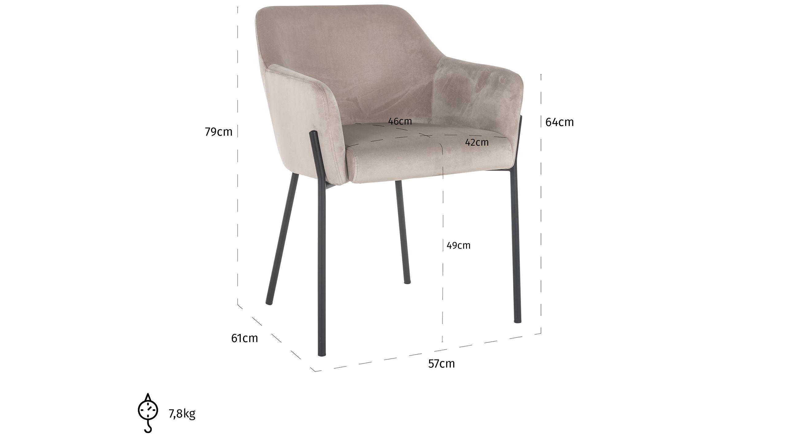Eetkamerstoel 211191 Khaki Velvet Fay B57 x D61 x H79 cm