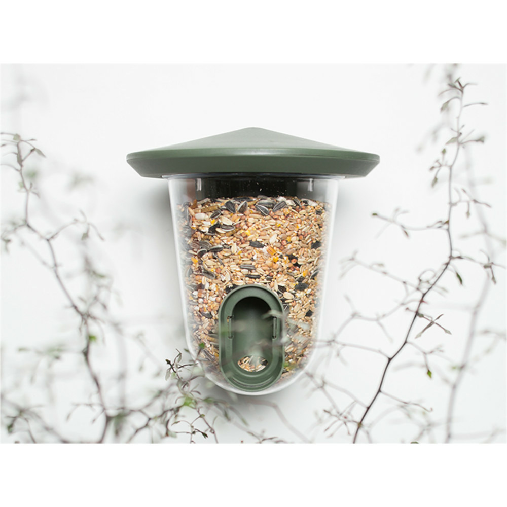 Mangeoire à graines transparente hello pour oiseaux