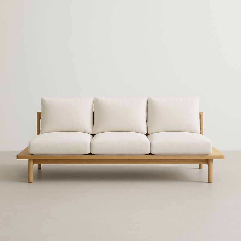 Dreier-Sofa Holzgestell Eiche Weiß Stoffbezug 210cm