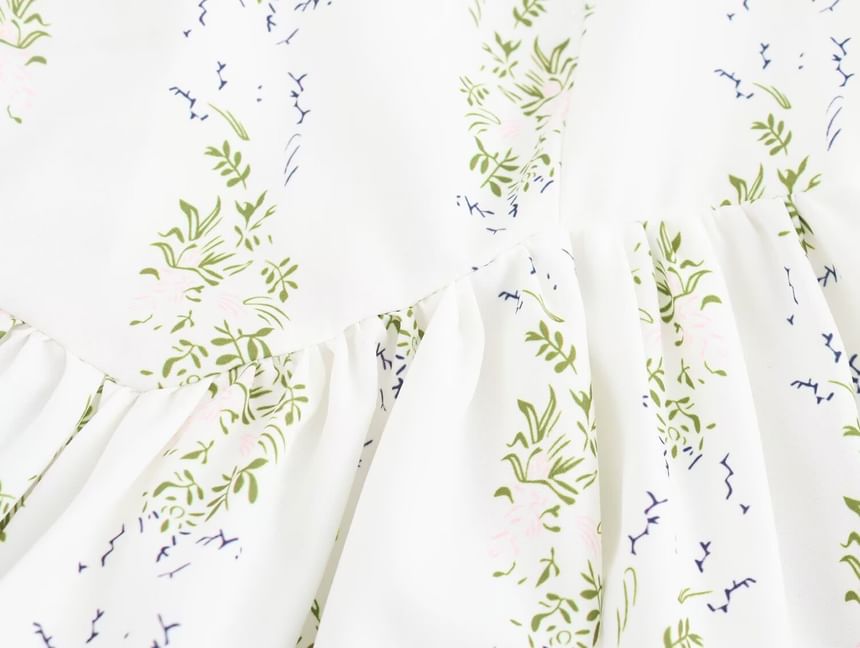 Cumulys - Maxi A-lijn jurk met lange mouwen, vierkante hals en bloemenprint