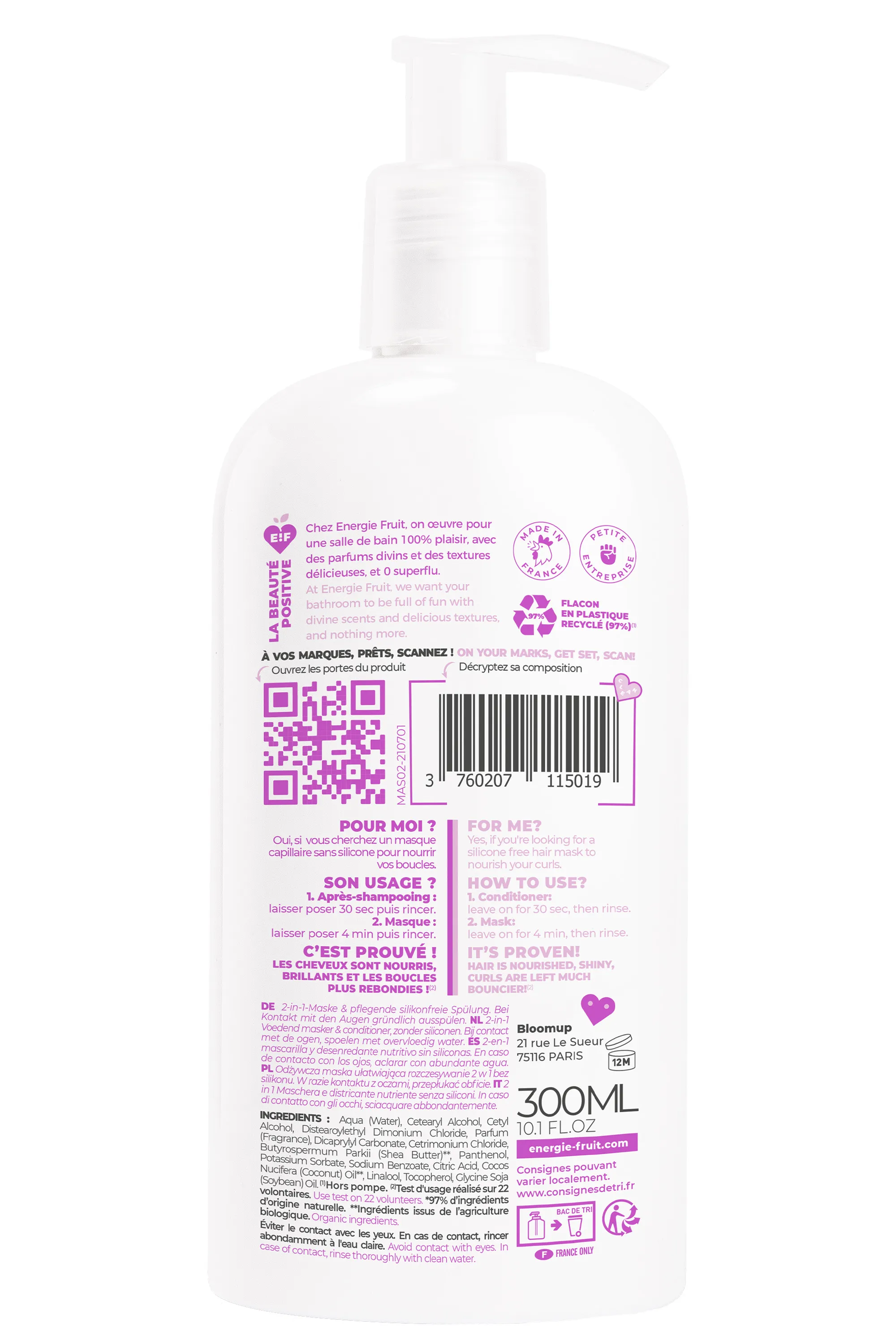 Energie Fruit Masque capillaire 2-en-1 pour cheveux bouclés au coco & beurre de karité-300 ml
