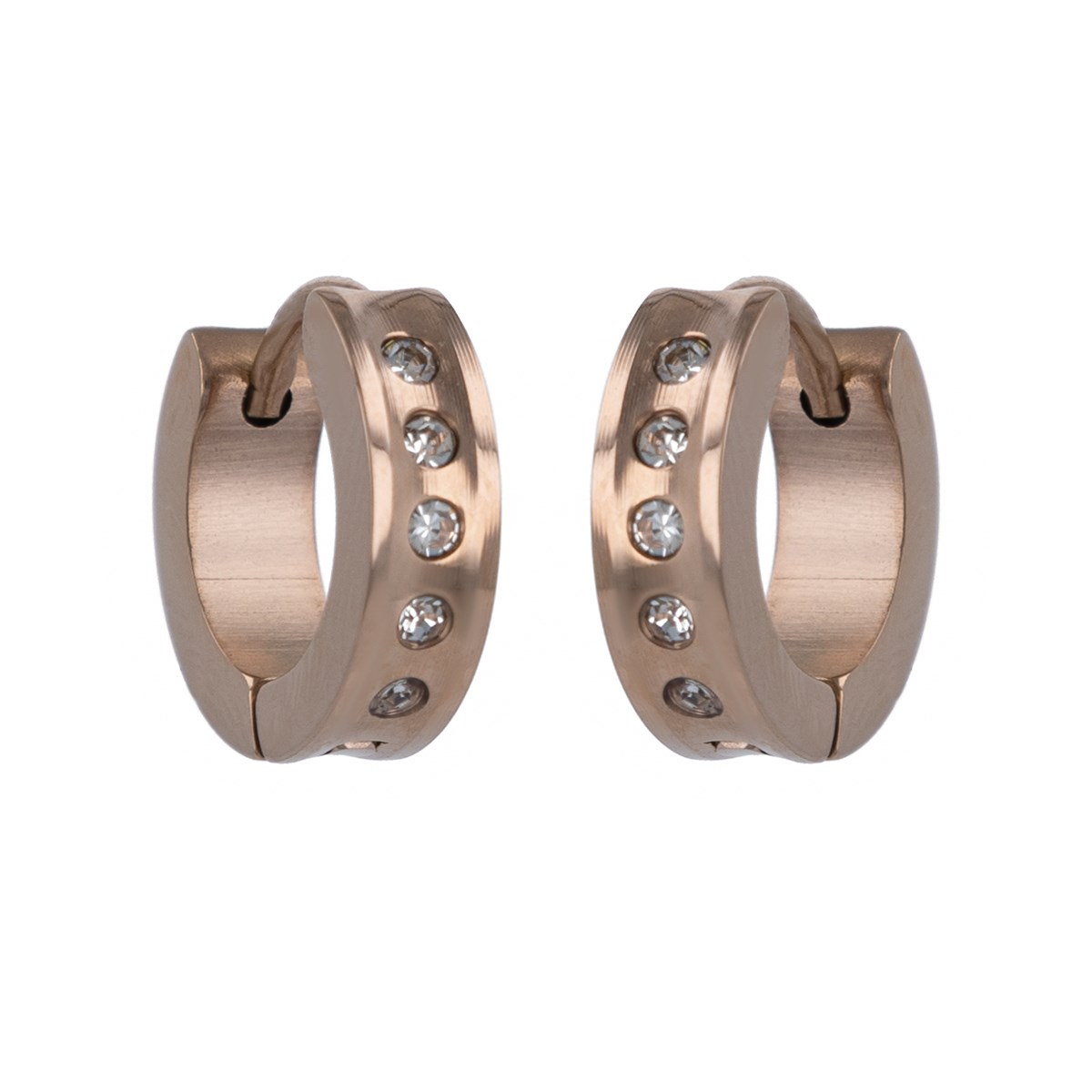Boucles d'oreilles créoles acier rose et cubic zirconia