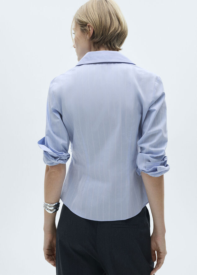 MANGO Gathered details cotton shirt Lt-pastel blue
